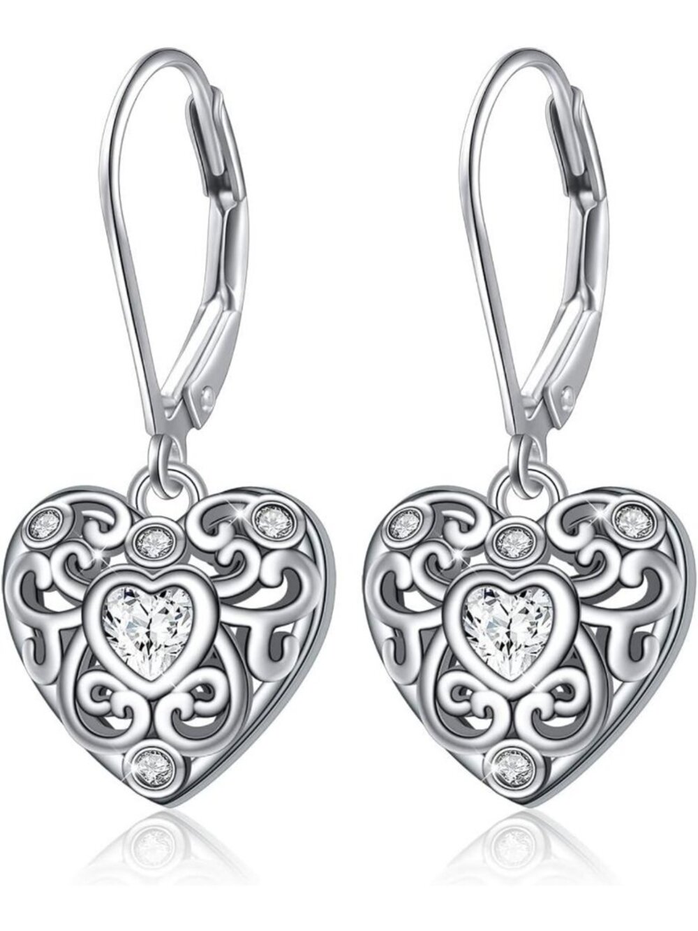 Sterling Silver Heart Dangle Drop Earrings for Women - Perfect Gift Idea